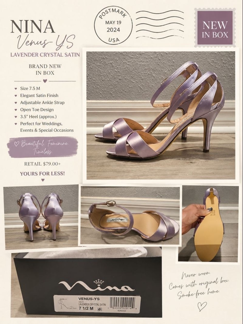 Nina Lavender Satin Strappy Open-Toe Heels